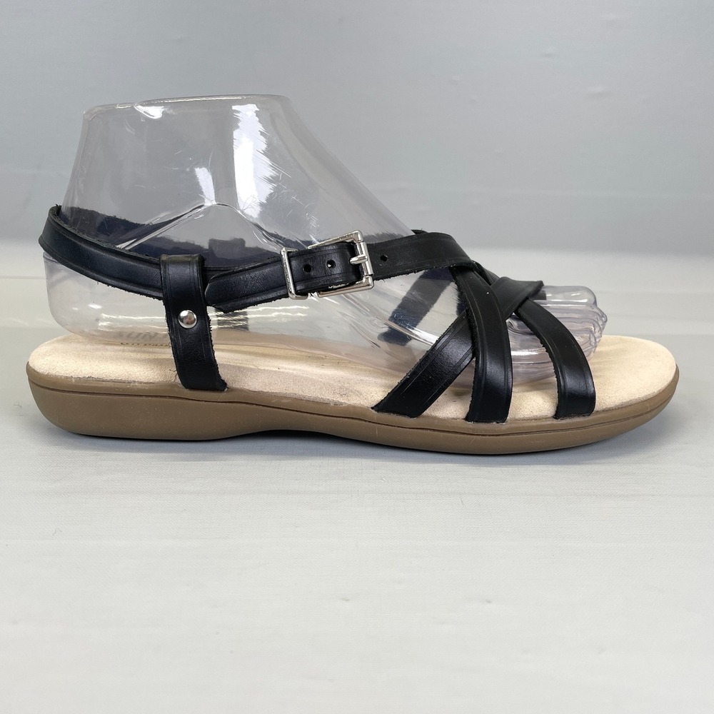 G.H. Bass Sunjuns Margie Slingback Sandals Womens Size 8.5 W Black Leather Shoes